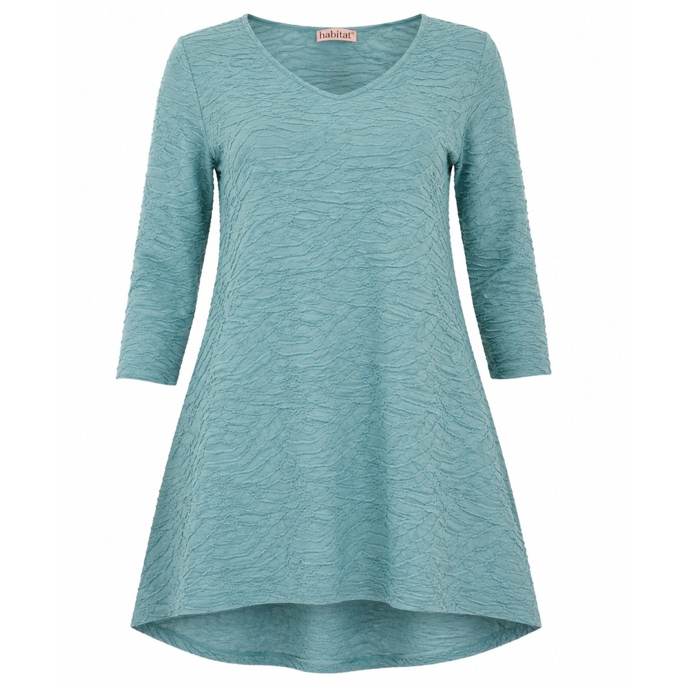 Habitat Womens Aqua Textured Tunic V Neck 3/4 Sleeve Lagenlook Coastal Small